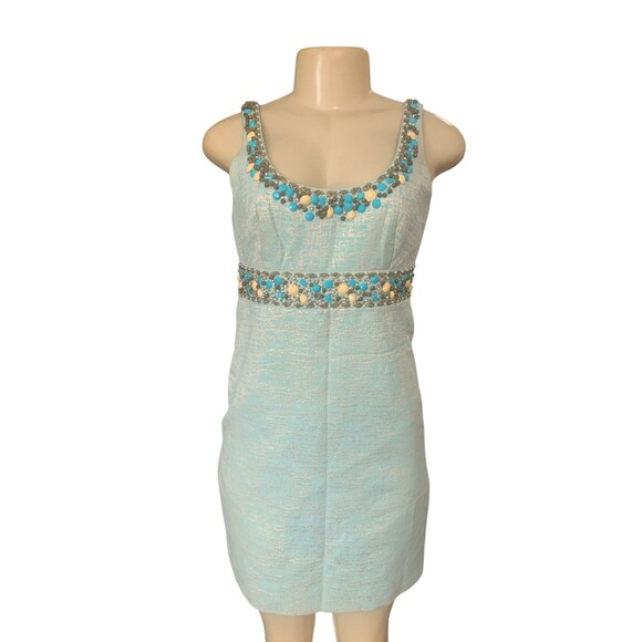 Lilly Pulitzer Dress Womens Size 6 Aqua Blue Metallic Beaded Sleeveless Shift - Picture 1 of 9